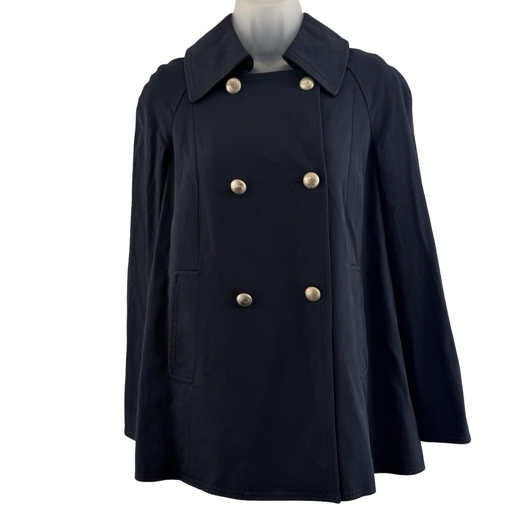 Ellen Tracy Coat Womens 0 Navy Blue Double Breasted Pea Coat Gold Buttons Twill